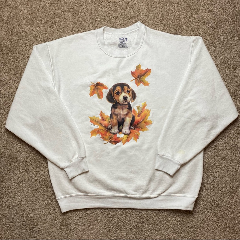 Beagle Puppy Dog Fall Autumn Leaves Crewneck Sweatshirt
